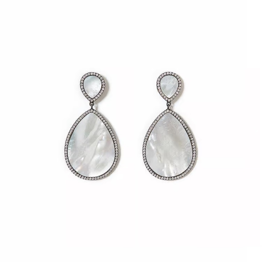 Karen Kane Double Teardrop Mother of Pearl Dangle Drop Earrings $98 NEW